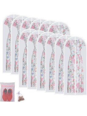 Set of 12 Wedding Dress Garment Bags - Zippered Closet Storage for Long Dresses